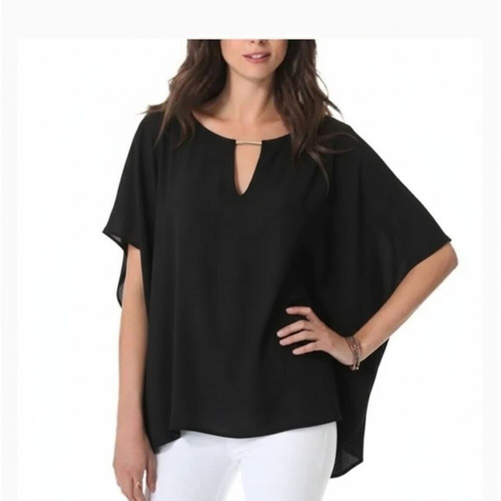Diane von Furstenberg Navy Black Oversized Beonica Top Size M